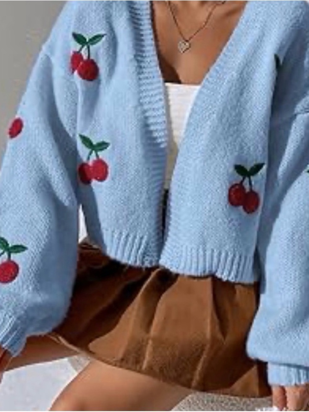 SHEIN Embroidered Cherry Cardigan Sweater